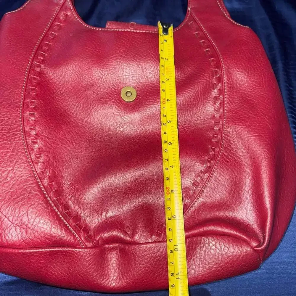 Nine & Company Red Leather Hobo Bag with Woven Detail